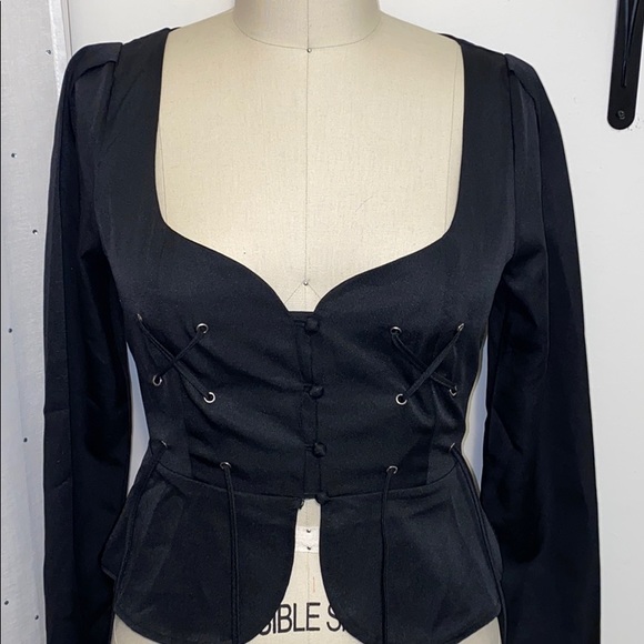Nasty Gal black jacket/ blazer trend corset style cinched waist regency core - Picture 3 of 6
